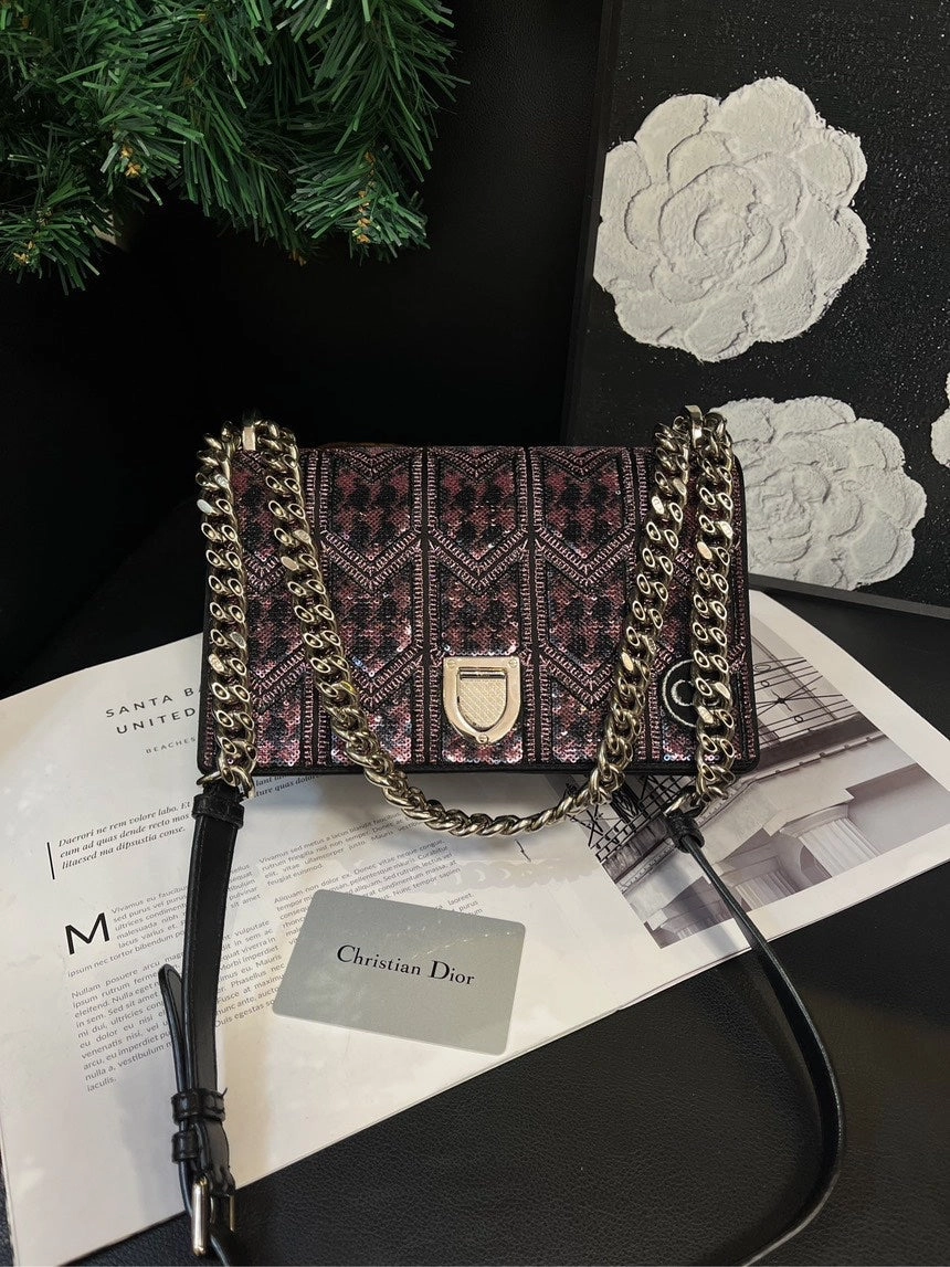 Dior Silk Sequin Embroidered Shield Crossbody Bag Pink