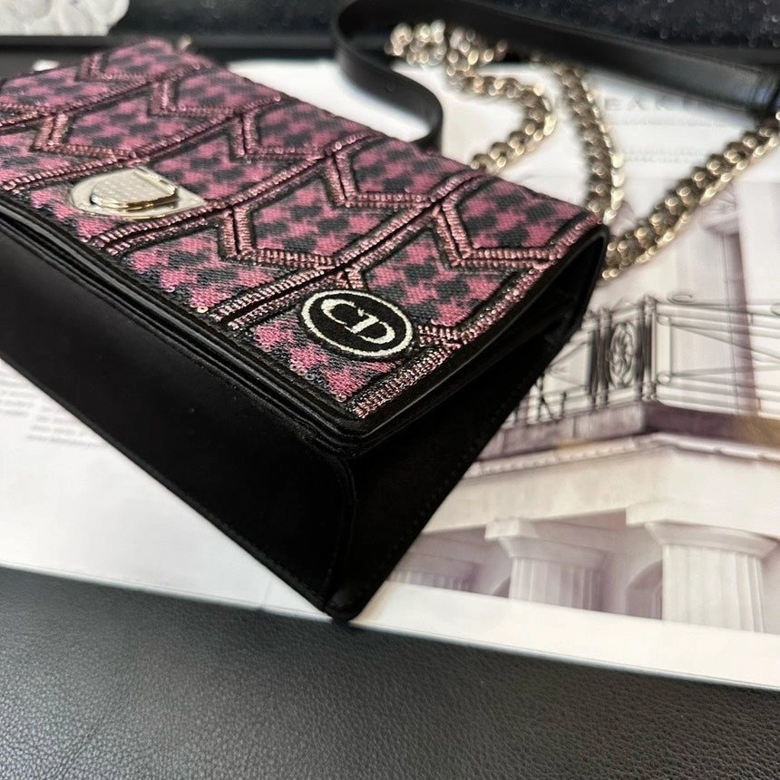 Dior Silk Sequin Embroidered Shield Crossbody Bag Pink