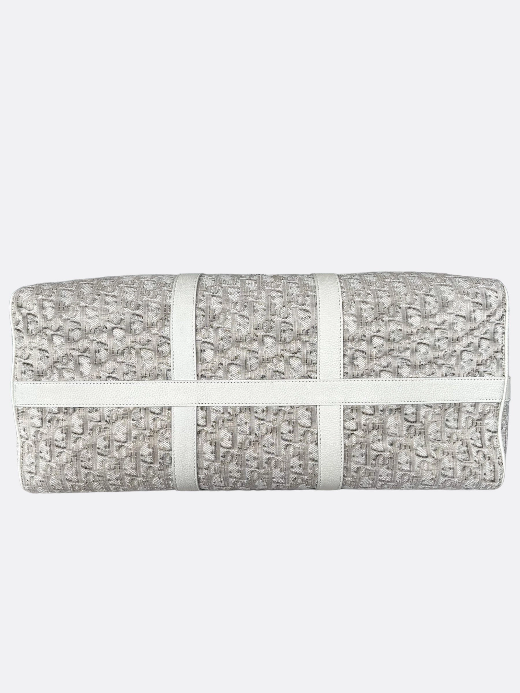 Dior White Oblique Lingot 50 Duffle Bag