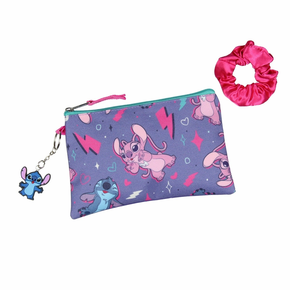 Disney Lilo and Stitch Angel 5 Pc Set Backpack Lunch Box Key Chain Pencil Case Scrunchie - One Size