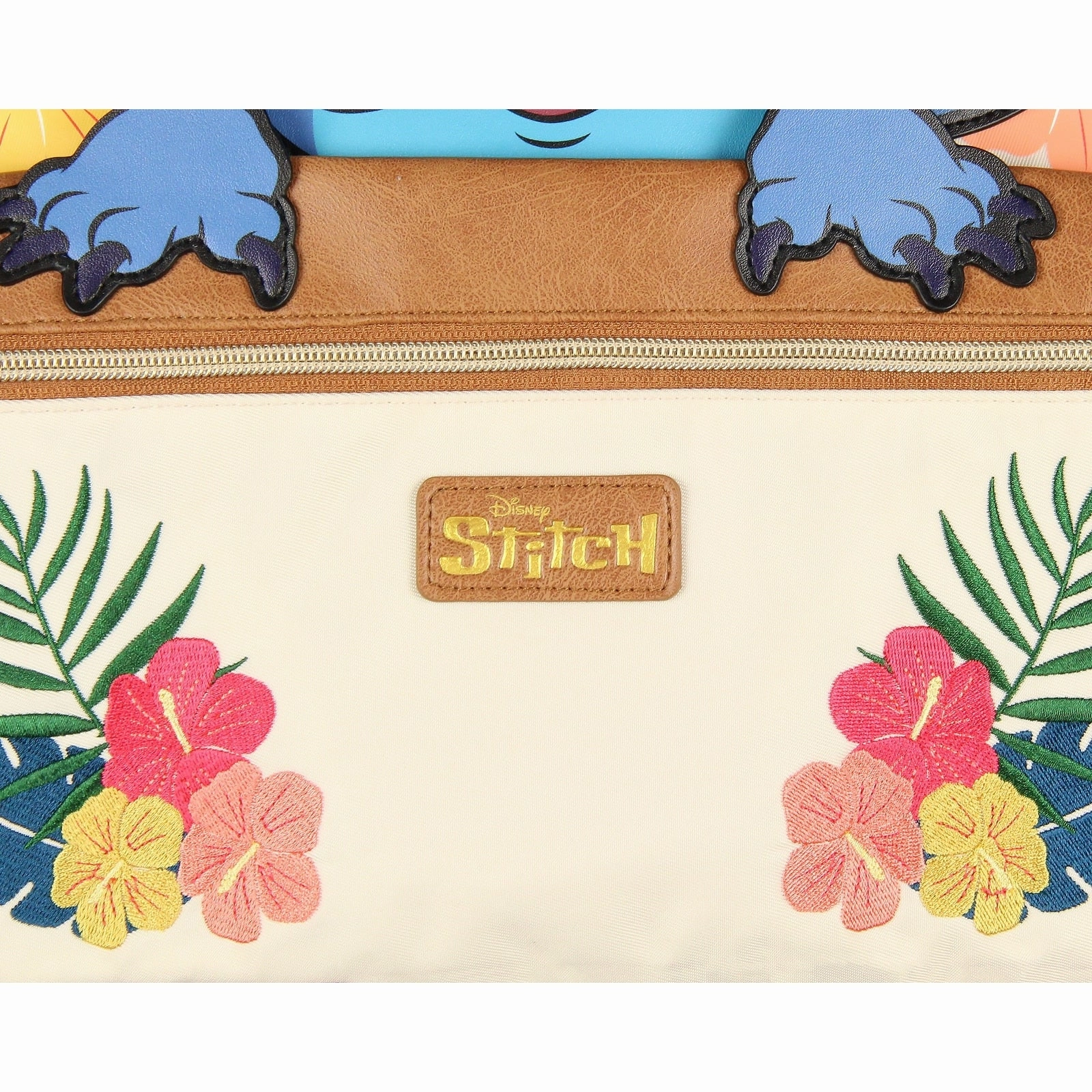 Disney Lilo And Stitch Backpack 3D Character Embroidered Floral Design Faux Leather Travel Tote Bag