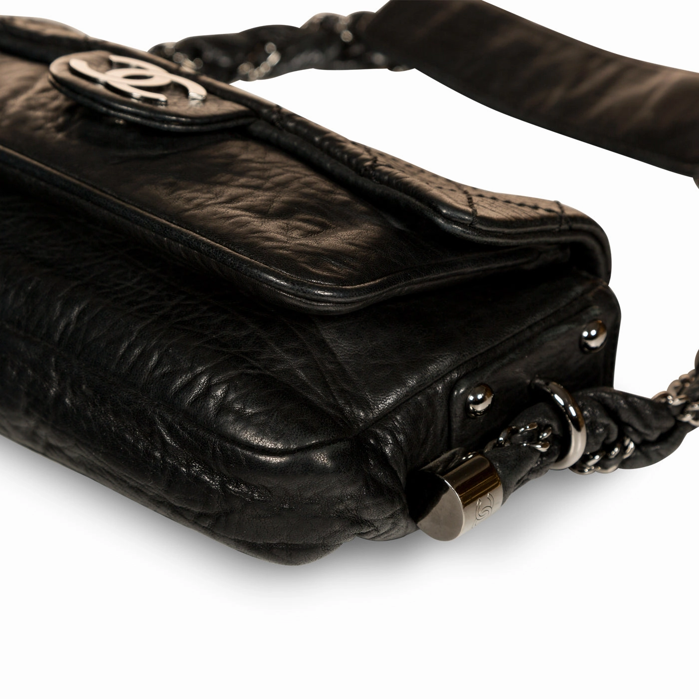 Distressed Calfskin Shoulder Bag