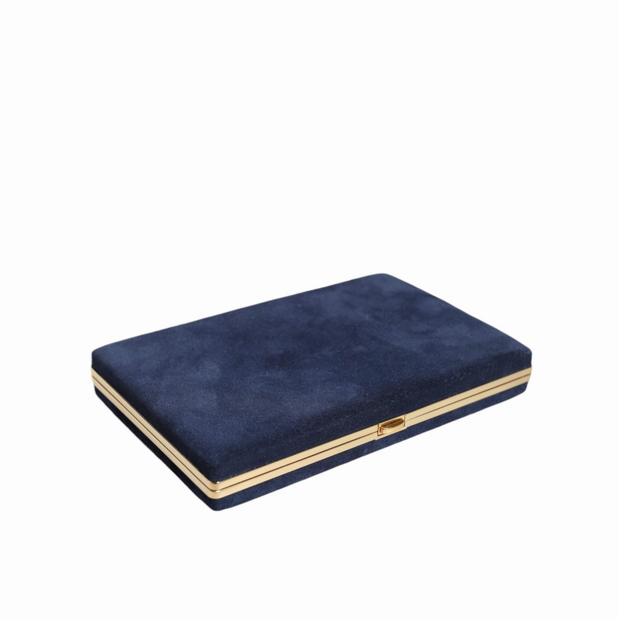 Dolce & Gabbana Blue Suede Gold Frame Clutch Evening Party Purse Women's Bag