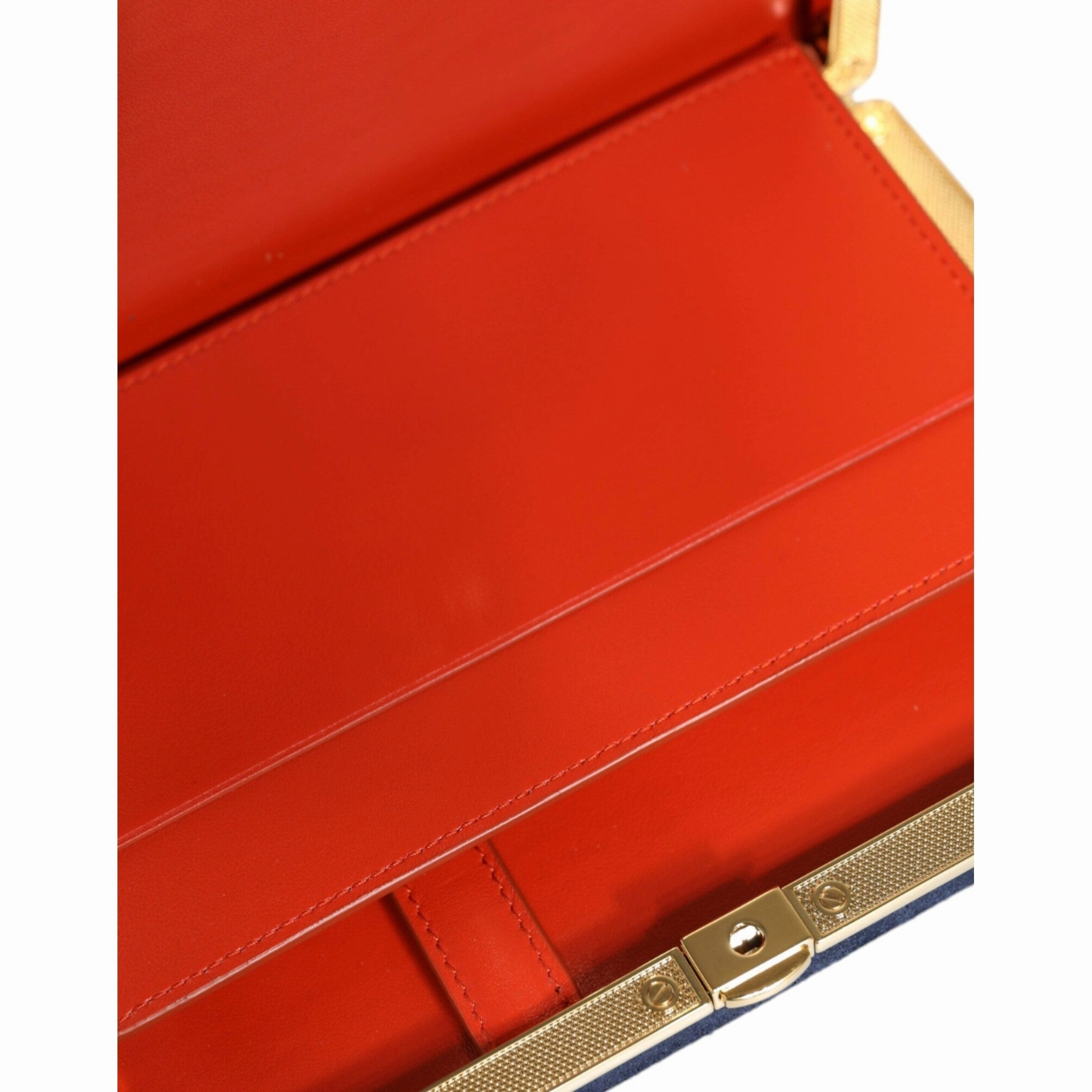Dolce & Gabbana Blue Suede Gold Frame Clutch Evening Party Purse Women's Bag