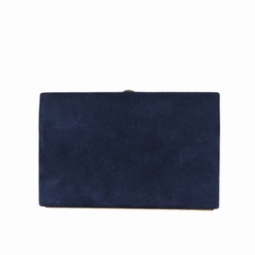 Dolce & Gabbana Blue Suede Gold Frame Clutch Evening Party Purse Women's Bag