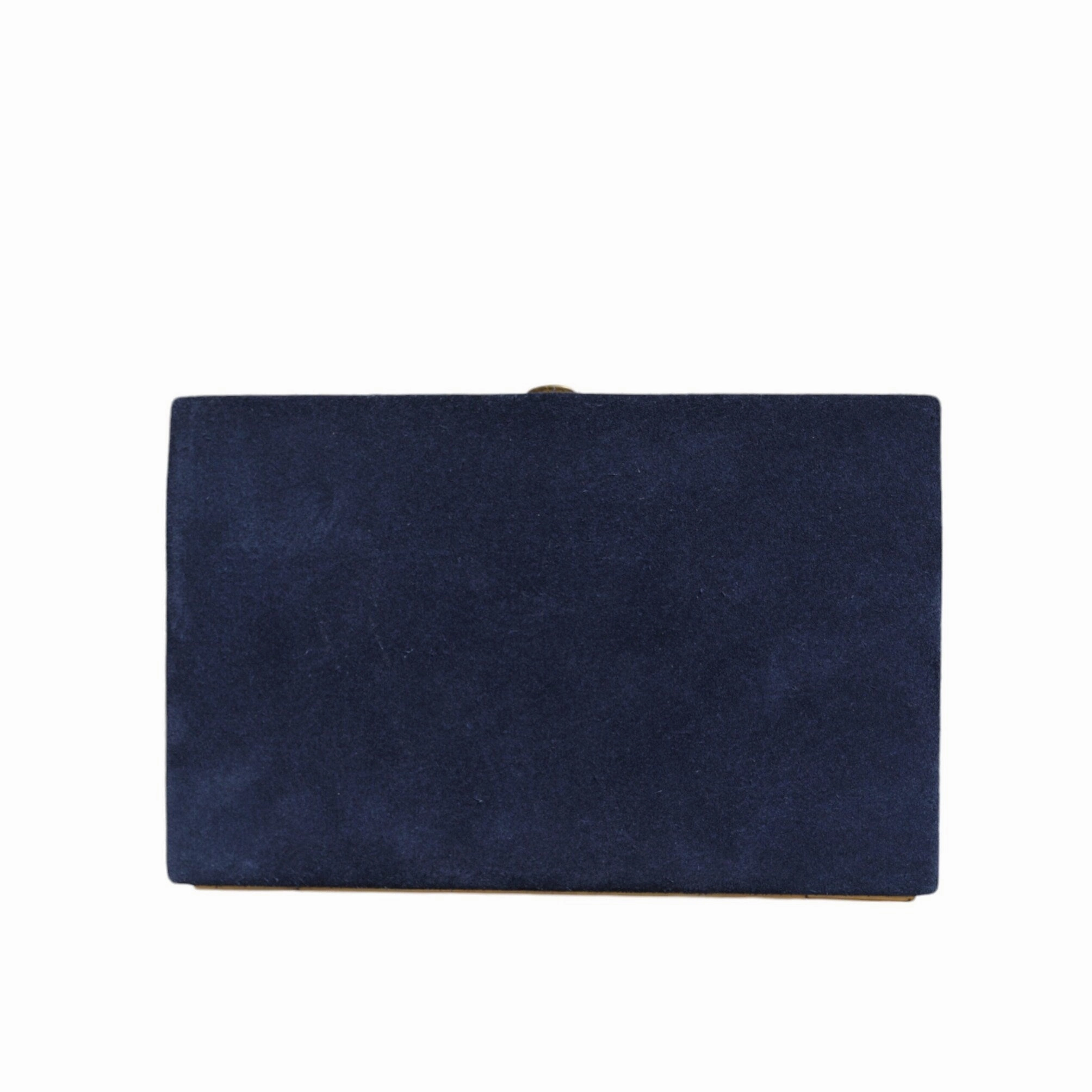 Dolce & Gabbana Blue Suede Gold Frame Clutch Evening Party Purse Women's Bag