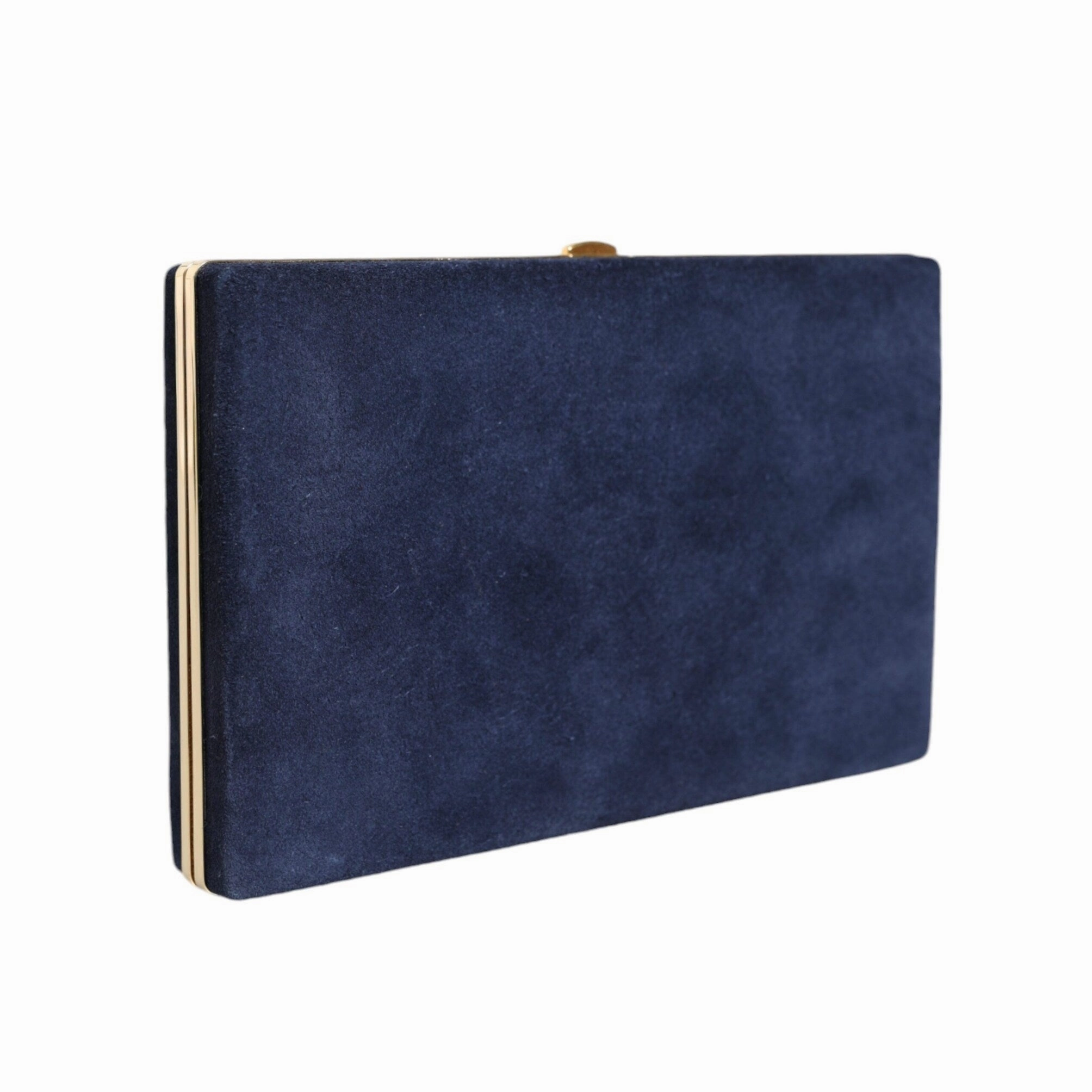 Dolce & Gabbana Blue Suede Gold Frame Clutch Evening Party Purse Women's Bag