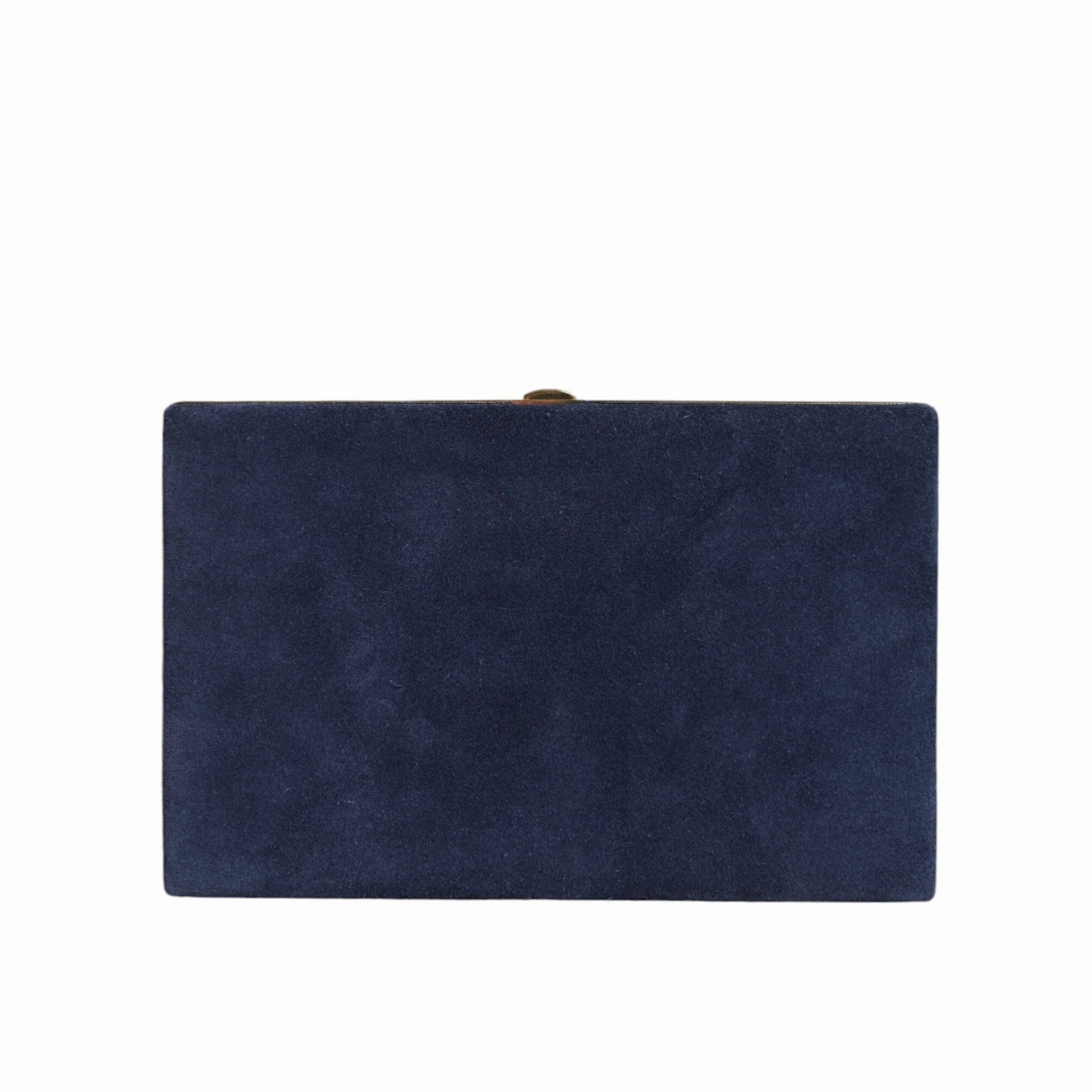 Dolce & Gabbana Blue Suede Gold Frame Clutch Evening Party Purse Women's Bag