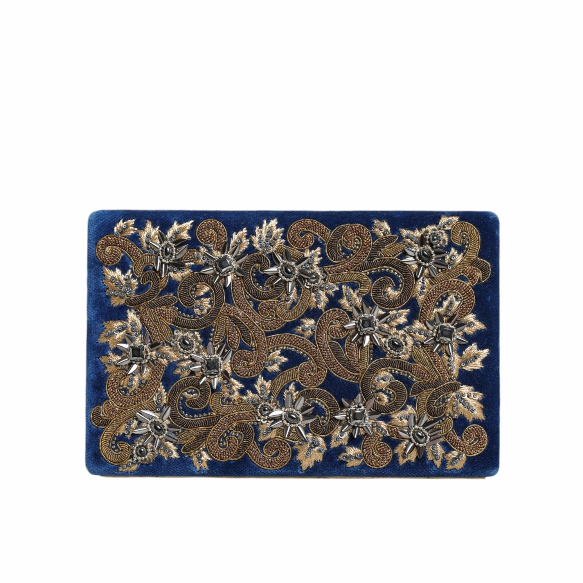Dolce & Gabbana Blue Velvet Gold Frame Clutch Evening Party Purse Women's Bag