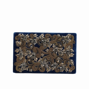 Dolce & Gabbana Blue Velvet Gold Frame Clutch Evening Party Purse Women's Bag