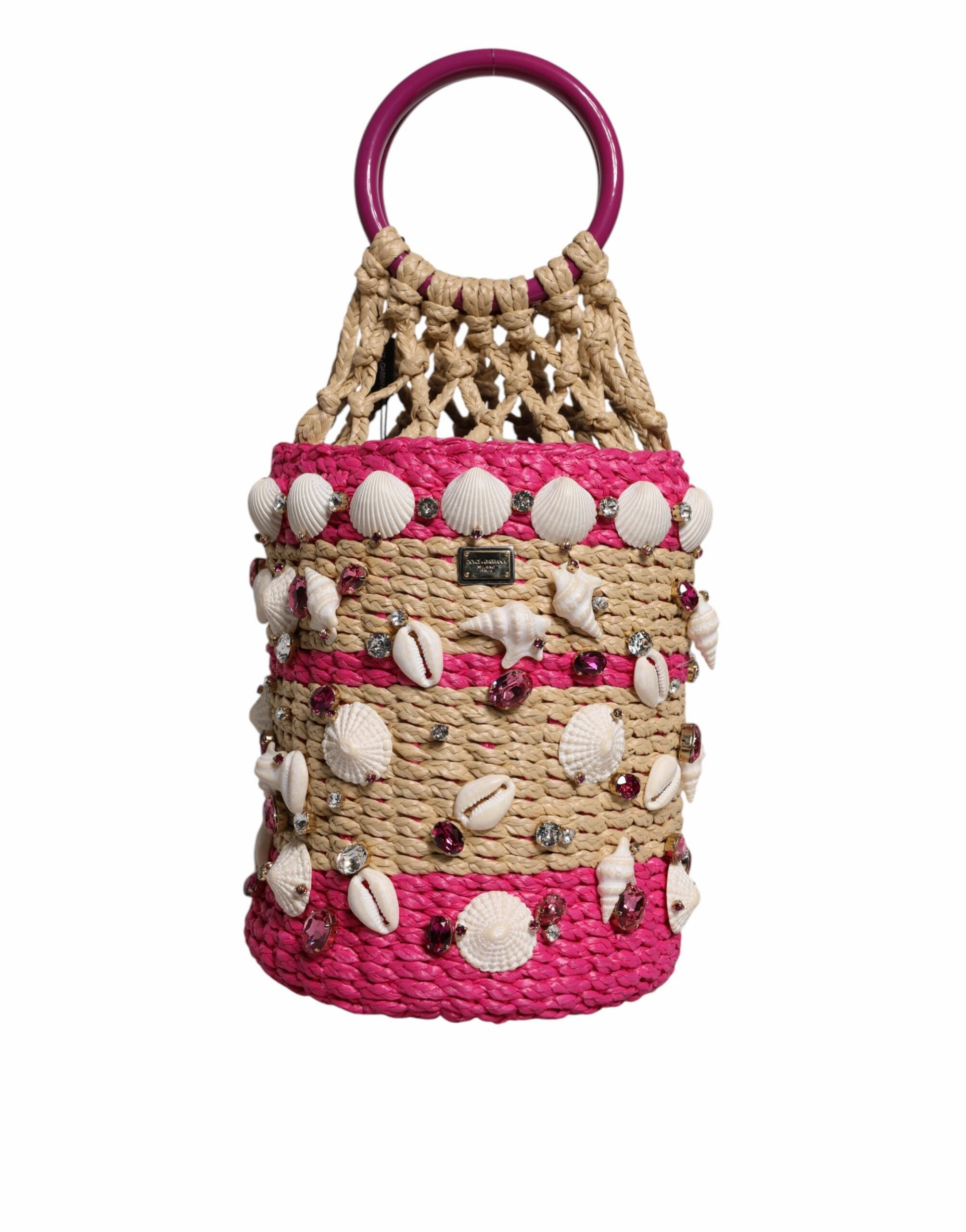 Dolce & Gabbana Multicolor Bucket Raffia Seashells Crystals Handbag Bag
