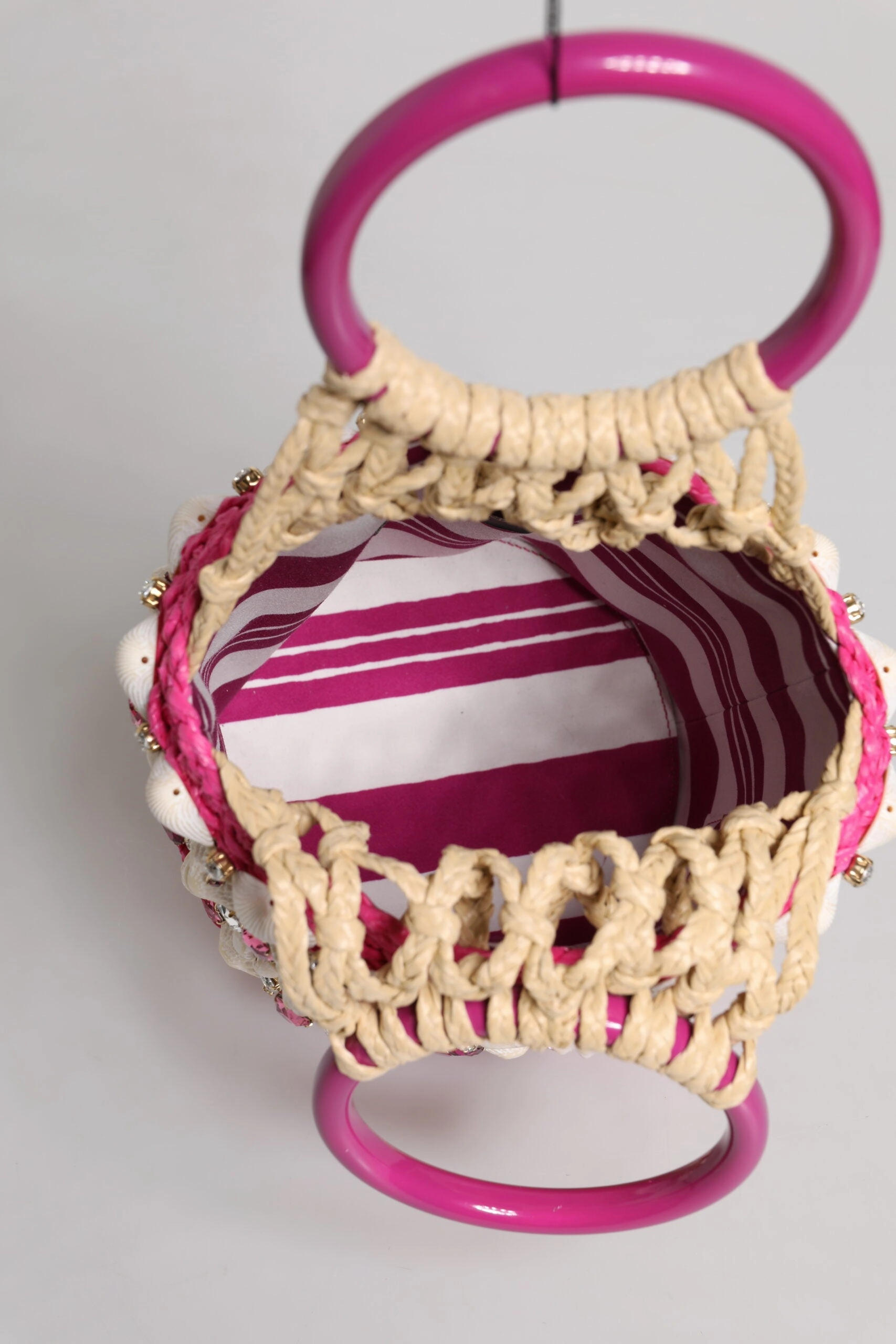 Dolce & Gabbana Multicolor Bucket Raffia Seashells Crystals Handbag Bag