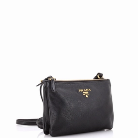 Double Zip Crossbody Bag Vitello Daino Small