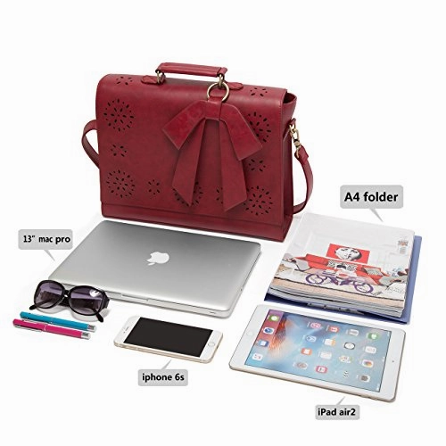 ECOSUSI Ladies PU Leather Laptop Bag Briefcase Crossbody Messenger Bags Satchel Purse Fit 14"