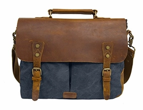 ECOSUSI Unisex Vintage Canvas Leather 14" Laptop Messenger Bags Travelling Shoulder Bag Satchel Bag