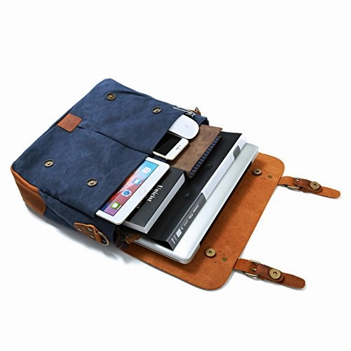ECOSUSI Unisex Vintage Canvas Leather 14" Laptop Messenger Bags Travelling Shoulder Bag Satchel Bag