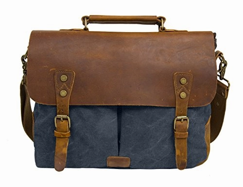ECOSUSI Unisex Vintage Canvas Leather 14" Laptop Messenger Bags Travelling Shoulder Bag Satchel Bag