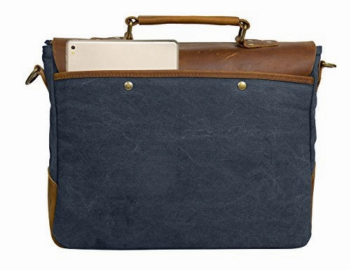 ECOSUSI Unisex Vintage Canvas Leather 14" Laptop Messenger Bags Travelling Shoulder Bag Satchel Bag