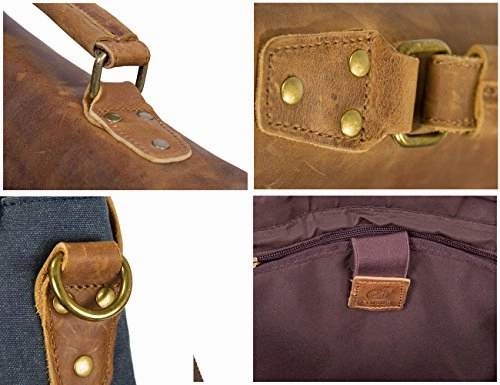 ECOSUSI Unisex Vintage Canvas Leather 14" Laptop Messenger Bags Travelling Shoulder Bag Satchel Bag