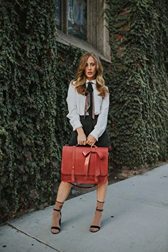 ECOSUSI Women Briefcase PU Leather Laptop Shoulder Satchel Computer Bag with Detachable Bow fits