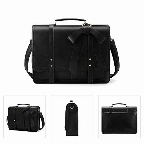 ECOSUSI Women Briefcase PU Leather Laptop Shoulder Satchel Computer Bag with Detachable Bow fits