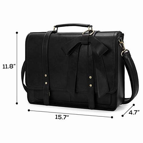 ECOSUSI Women Briefcase PU Leather Laptop Shoulder Satchel Computer Bag with Detachable Bow fits