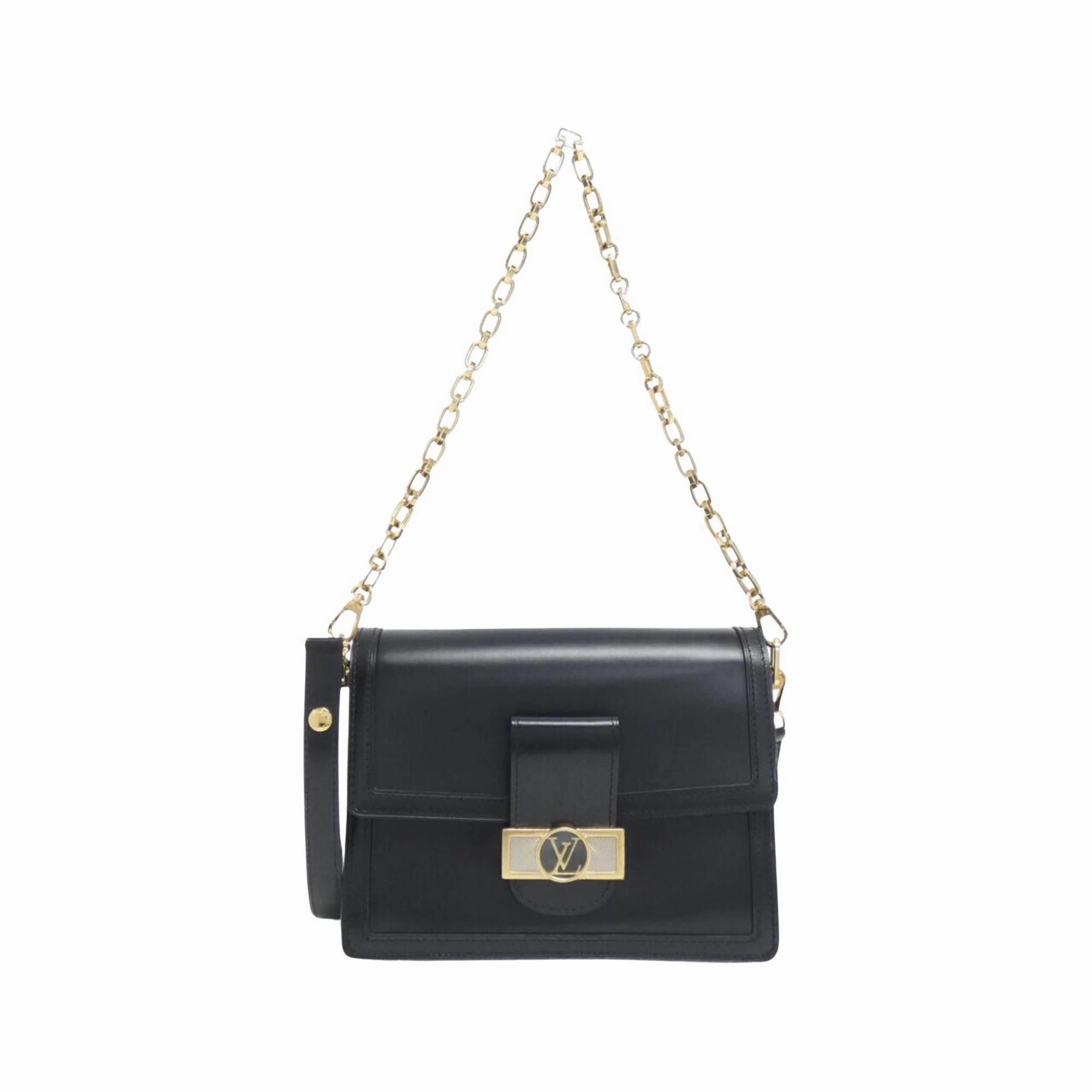 Elegant Leather Dauphine Shoulder Bag with Dust Bag and Strap