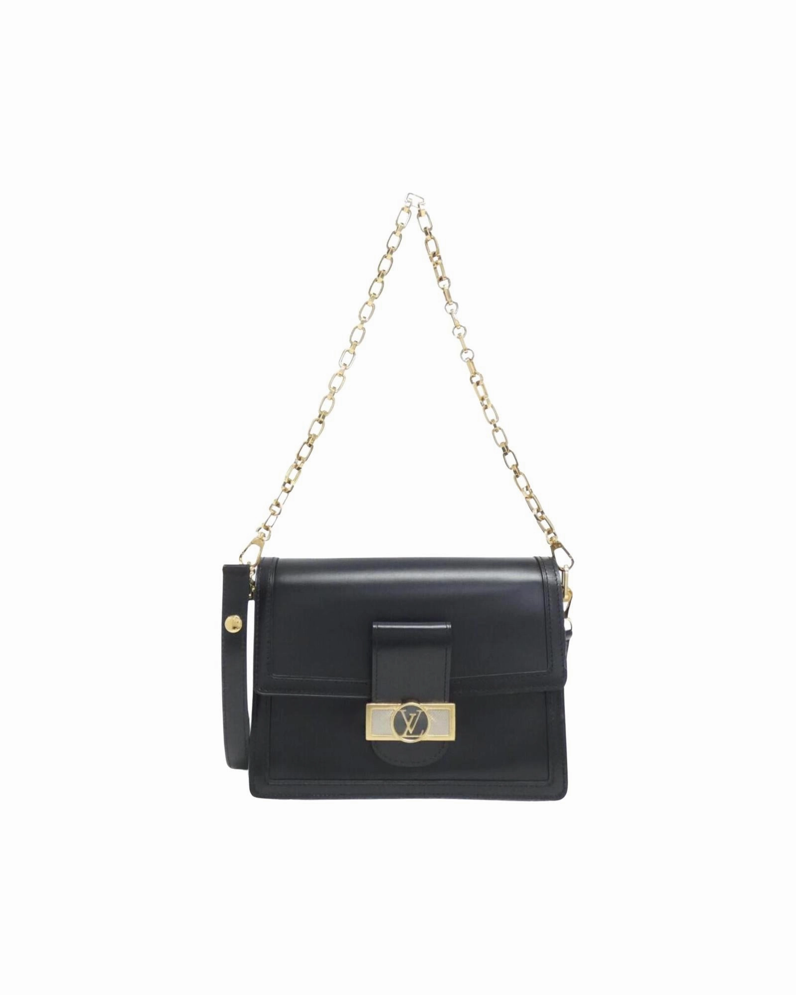 Elegant Leather Dauphine Shoulder Bag with Dust Bag and Strap