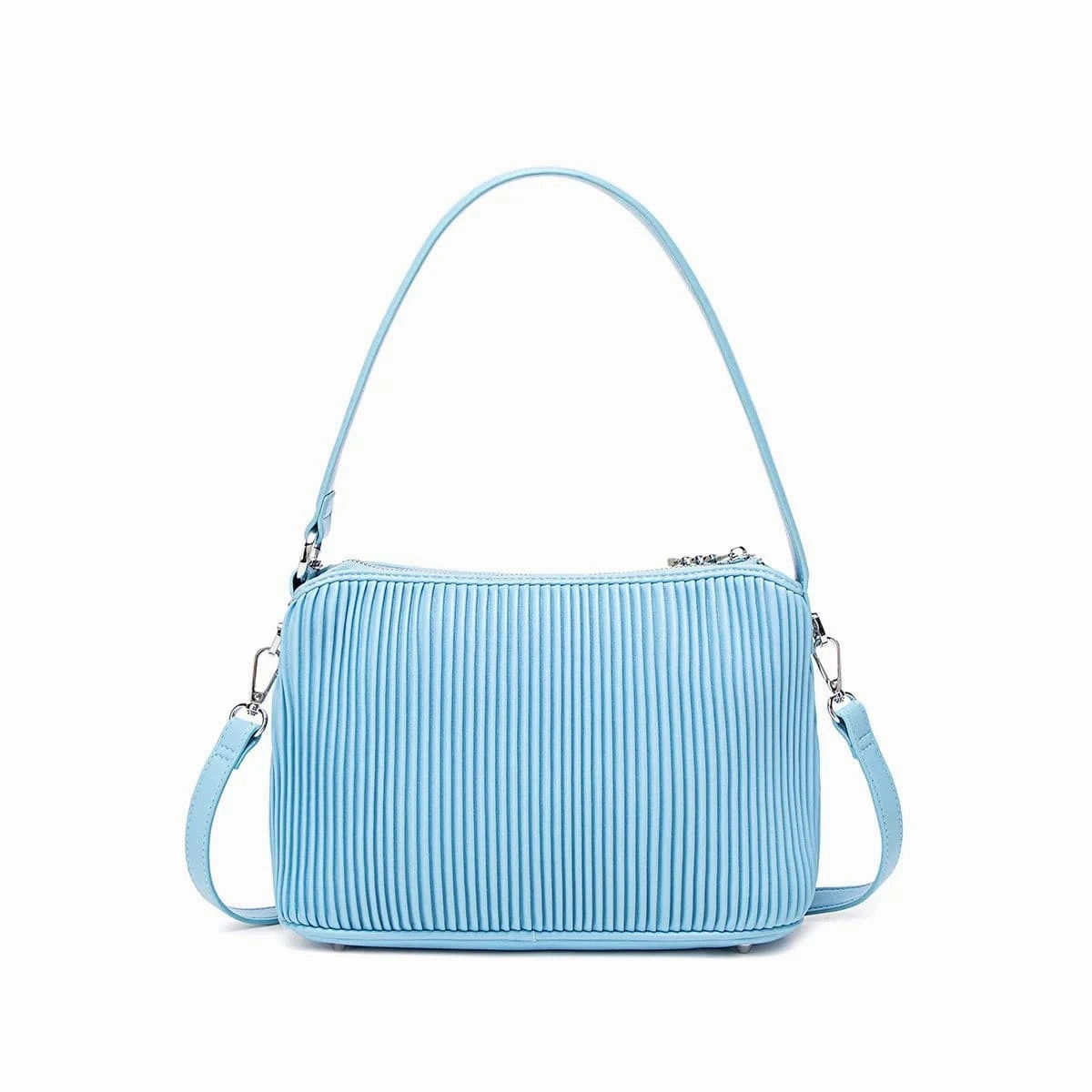 Ella Vegan Leather Crossbody Bag | Light Blue Pleated