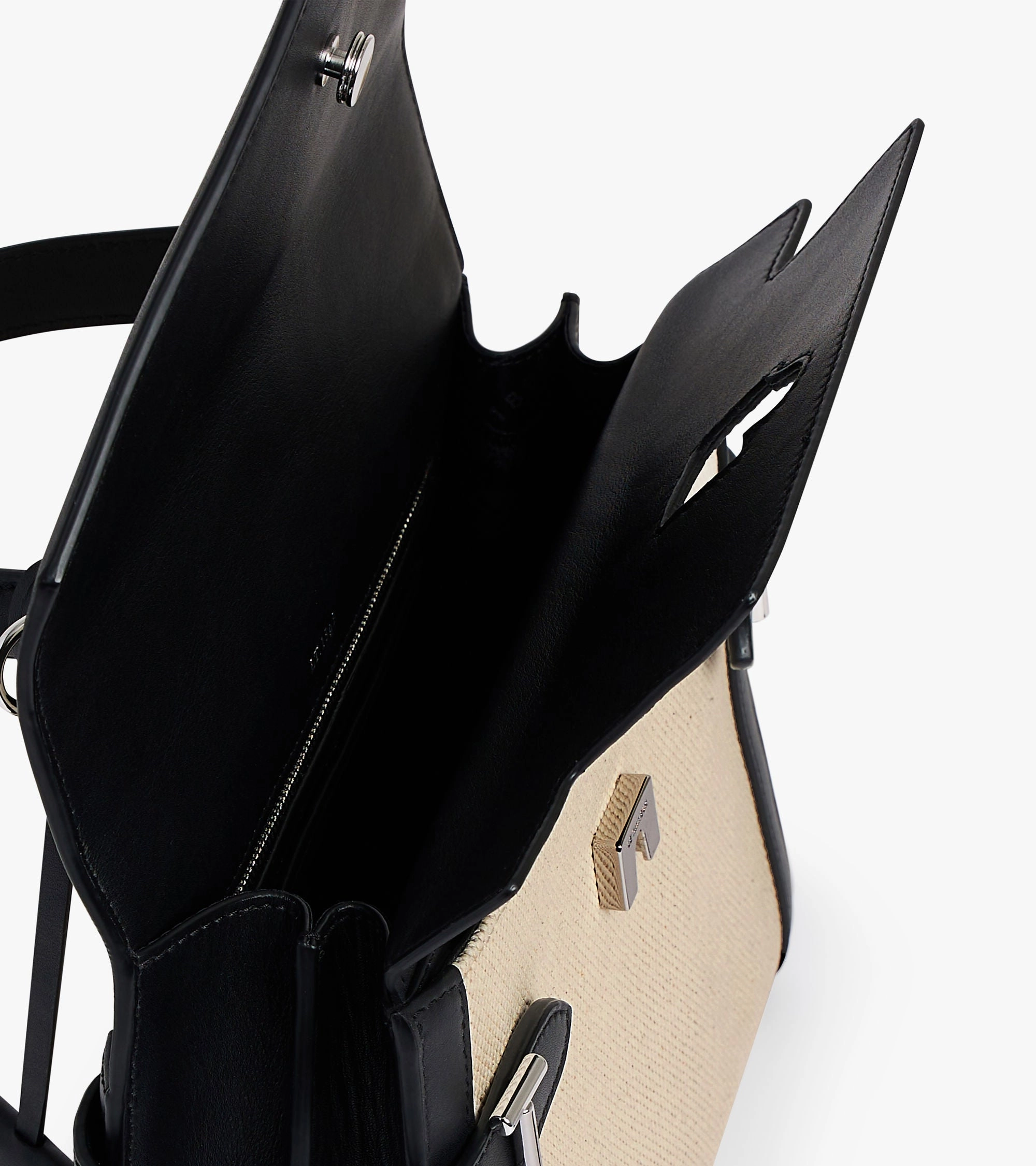 Emilie medium double flap handbag in cotton canvas and smooth leather