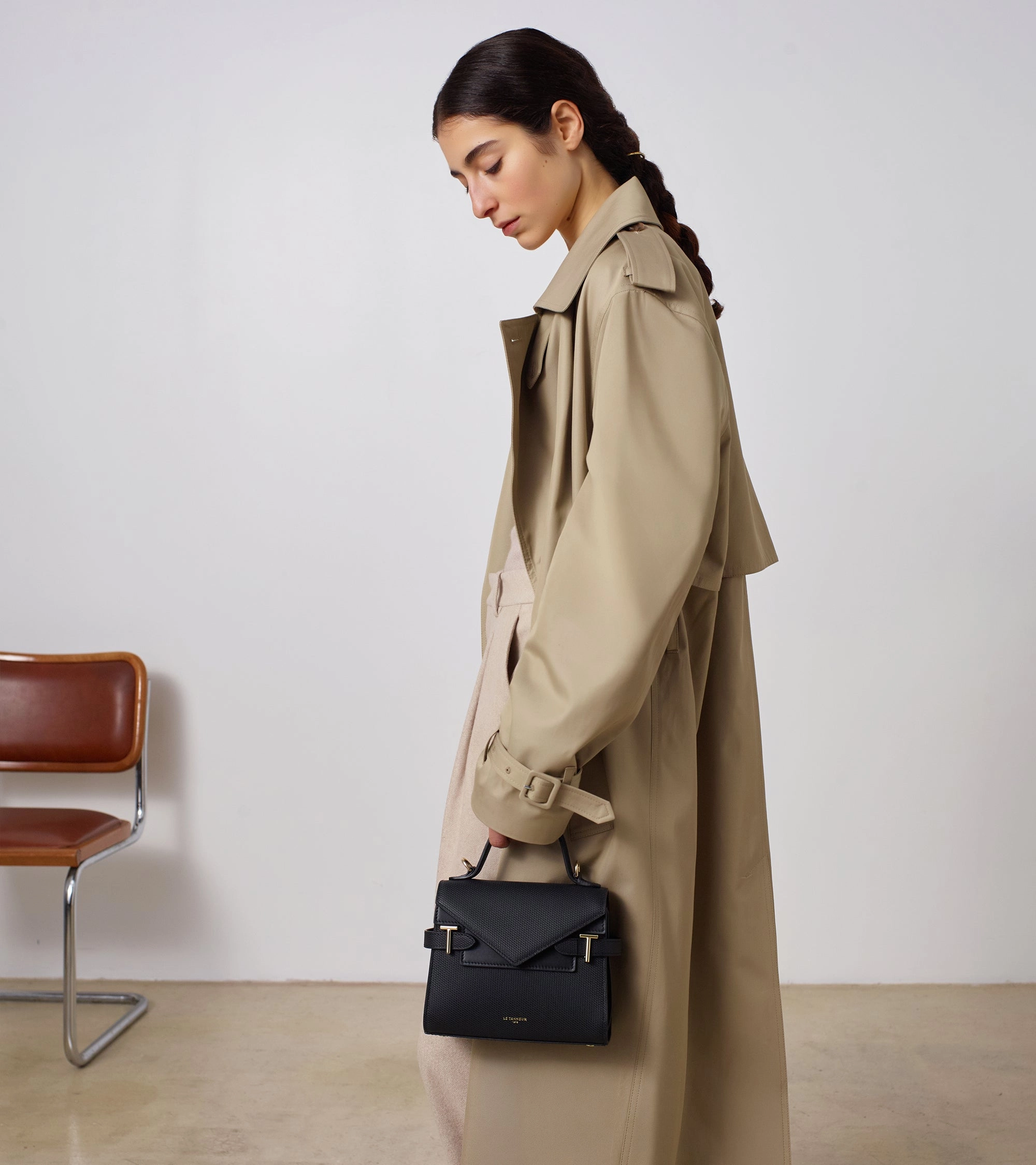 Emilie small handbag with double flap in T-signature leather