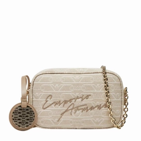Emporio Armani Jacquard All-Over Monogram Beige Camera Bag