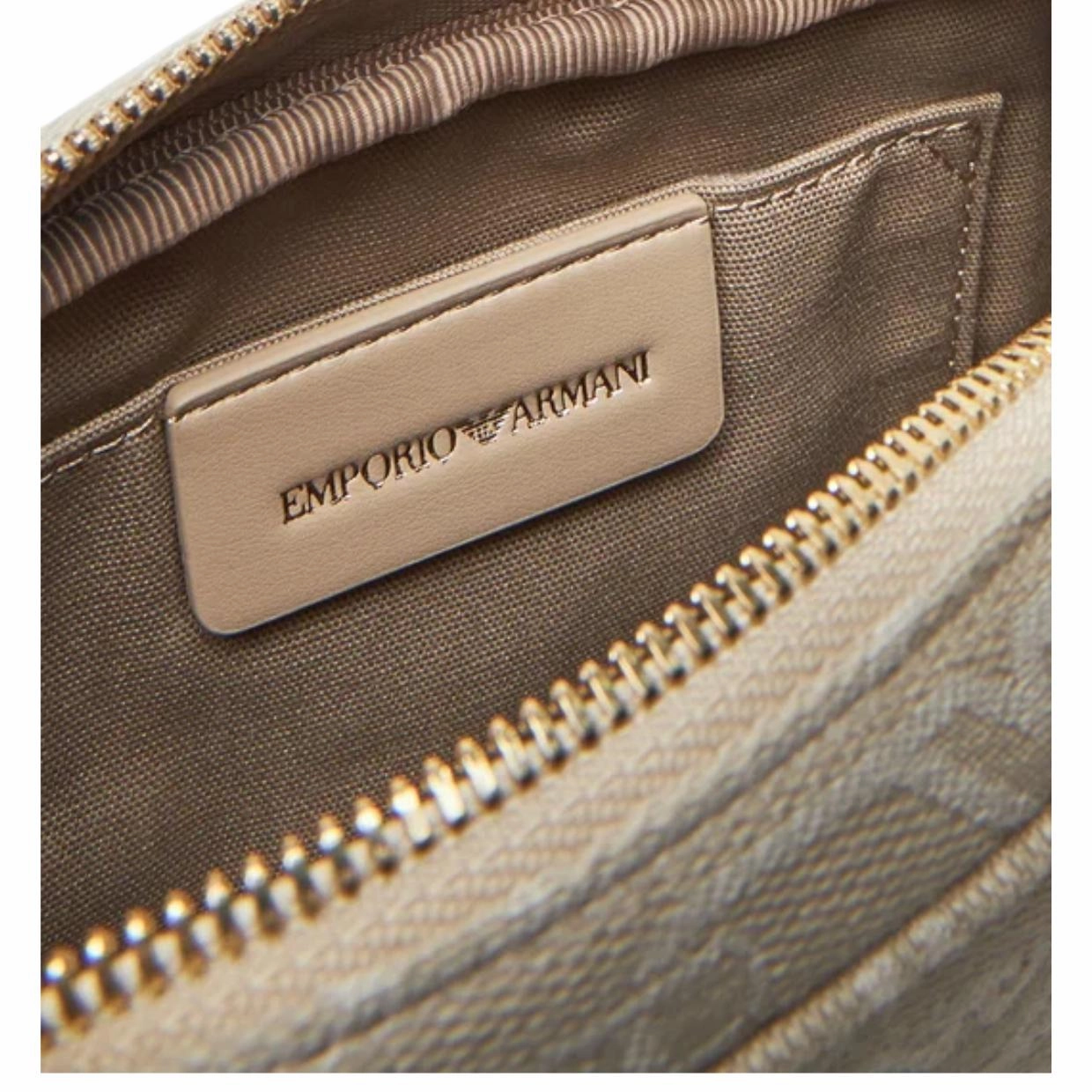 Emporio Armani Jacquard All-Over Monogram Beige Camera Bag