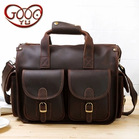 Europe And The United States Style Men'S Leather Business Briefcase Crazy Retro Leather Shoulder