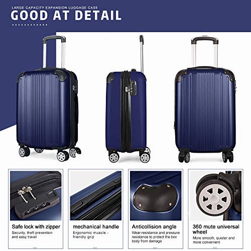 Expandable Carry-On Luggage with Spinner 20-Inch Lightweight Hardside,Navy Blue