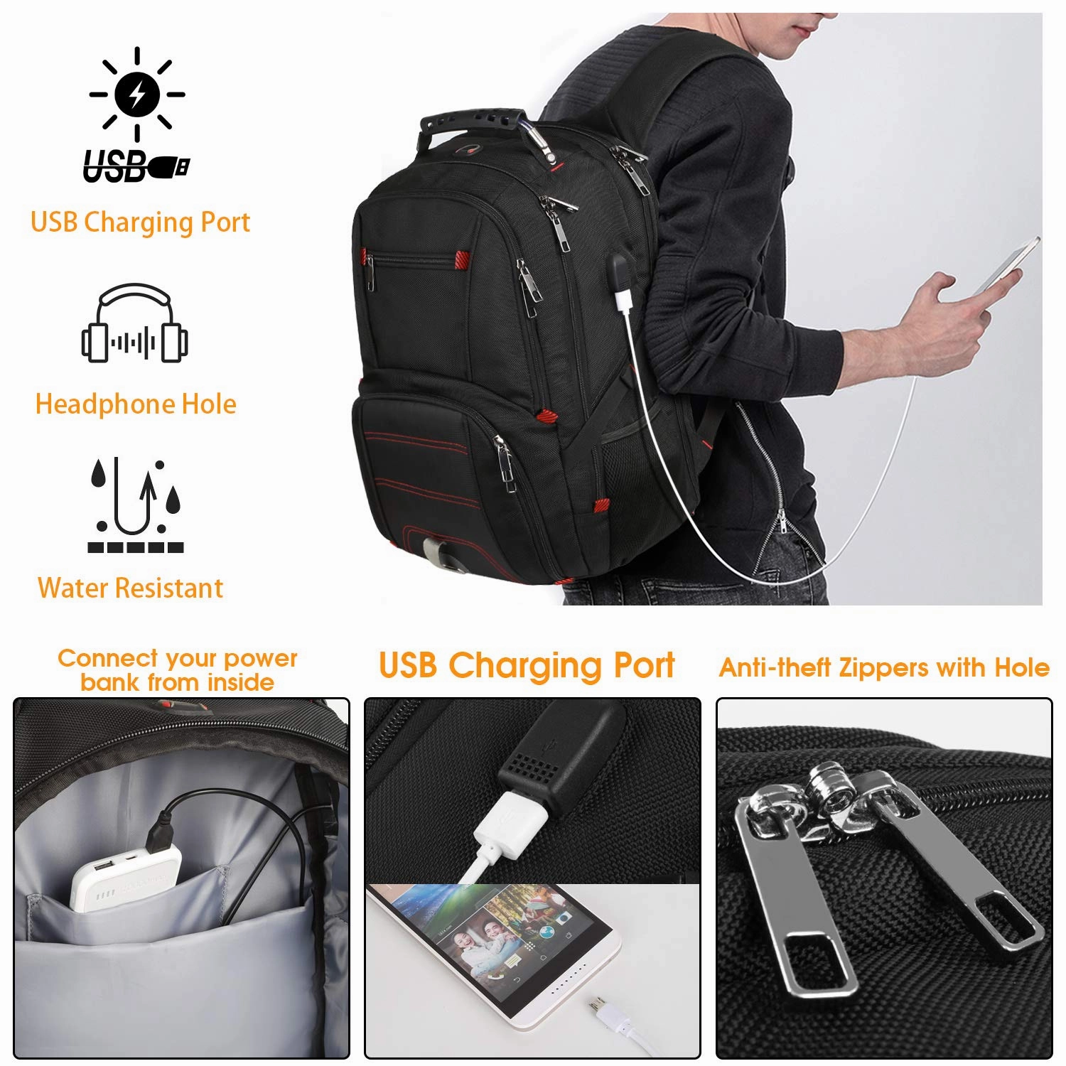 Extra Large Backpack,Travel Laptop Backpack TSA Friendly Durable Computer Backpack with USB Charging Port for Men&Women,Water-Resistant Big Business College School Bookbag Fits 17 Inch Laptop&Notebook