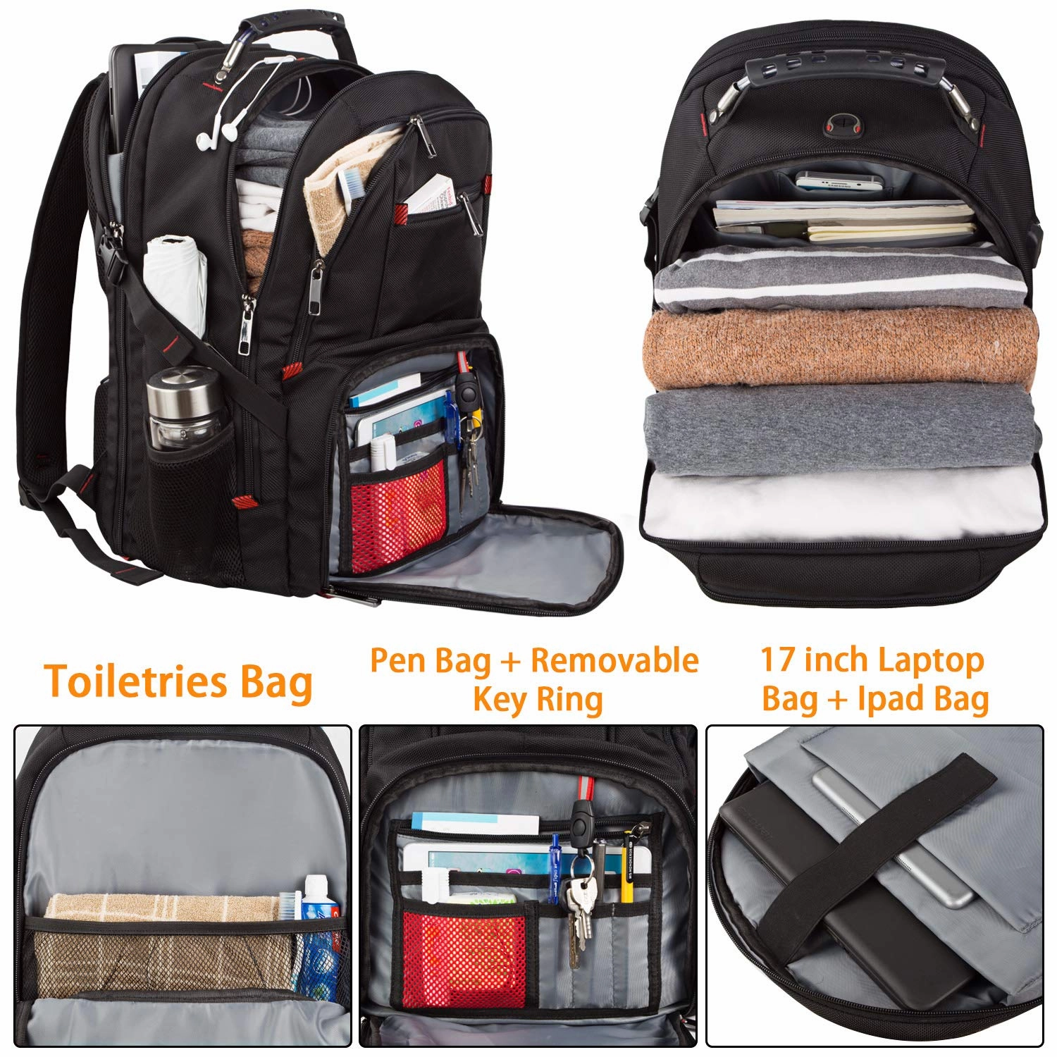 Extra Large Backpack,Travel Laptop Backpack TSA Friendly Durable Computer Backpack with USB Charging Port for Men&Women,Water-Resistant Big Business College School Bookbag Fits 17 Inch Laptop&Notebook
