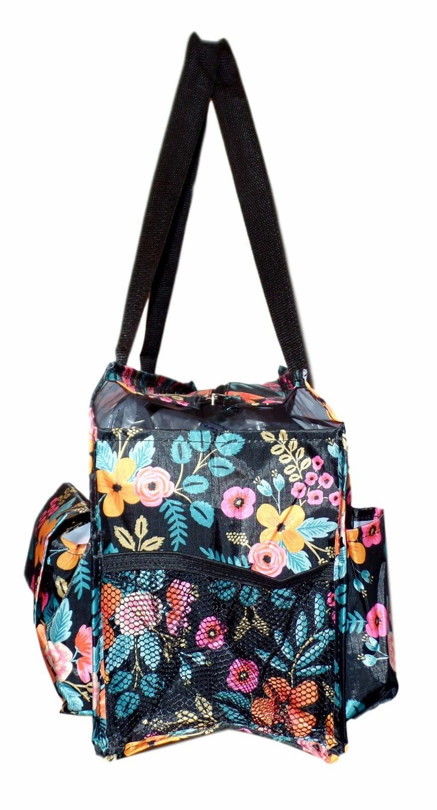 Fashion Print Zip Top Organizing Beach Bag Tote Diaper Bag Weekender - Can Be Personalized (Personalized Black Floral)