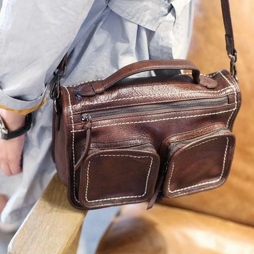 Fashion Women's Black Leather Satchel Purse Brown Leather Shoulder Satchel Purse for Women