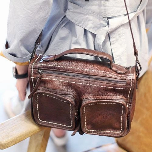 Fashion Women's Black Leather Satchel Purse Brown Leather Shoulder Satchel Purse for Women