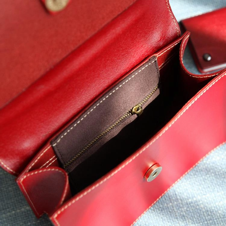 Fashion Womens Coffee Leather Flap Over Handbag Purse Handmade Square Crossbody Bag Shoulder Bag Purse