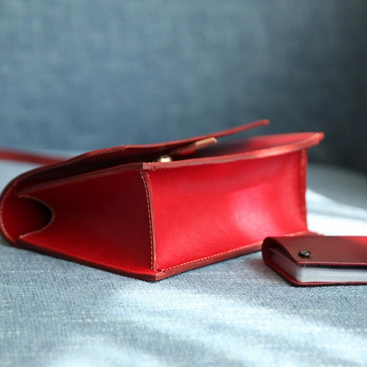 Fashion Womens Coffee Leather Flap Over Handbag Purse Handmade Square Crossbody Bag Shoulder Bag Purse