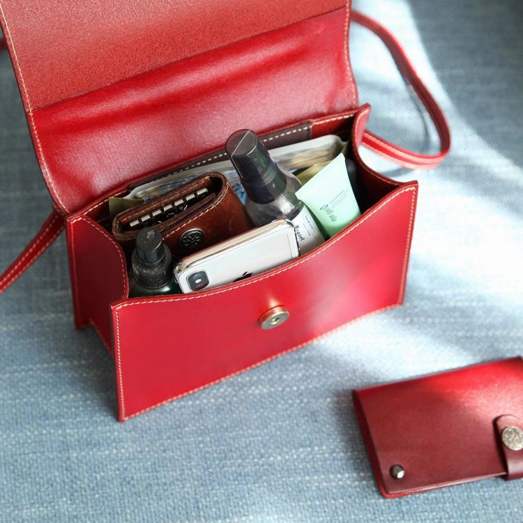 Fashion Womens Coffee Leather Flap Over Handbag Purse Handmade Square Crossbody Bag Shoulder Bag Purse