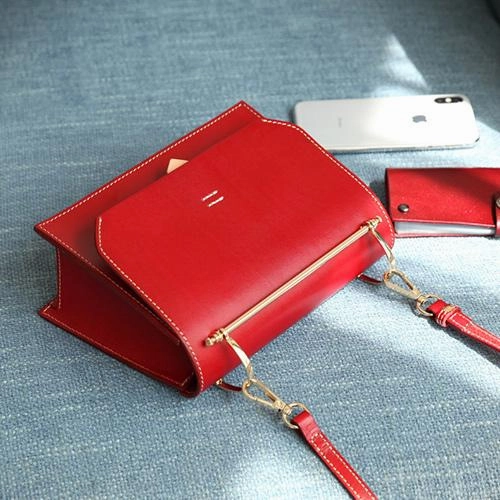 Fashion Womens Coffee Leather Flap Over Handbag Purse Handmade Square Crossbody Bag Shoulder Bag Purse