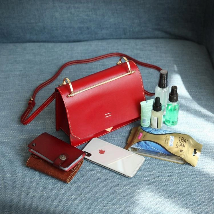 Fashion Womens Coffee Leather Flap Over Handbag Purse Handmade Square Crossbody Bag Shoulder Bag Purse