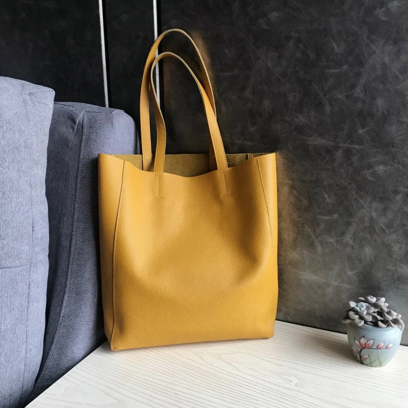 Fashion Womens Coffee Leather Oversize Tote Bags Coffee Shoulder Tote Bag Handbag Tote For Women