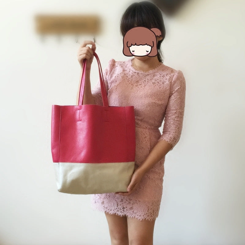 Fashion Womens Rose Red White Leather Vertical Tote Bags Rose Red White Shoulder Tote Bag Handbag Tote For Women