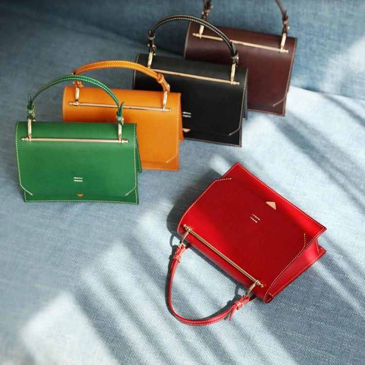 Fashion Womens Tan Leather Flap Over Handbag Purse Handmade Square Crossbody Bag Shoulder Bag Purse