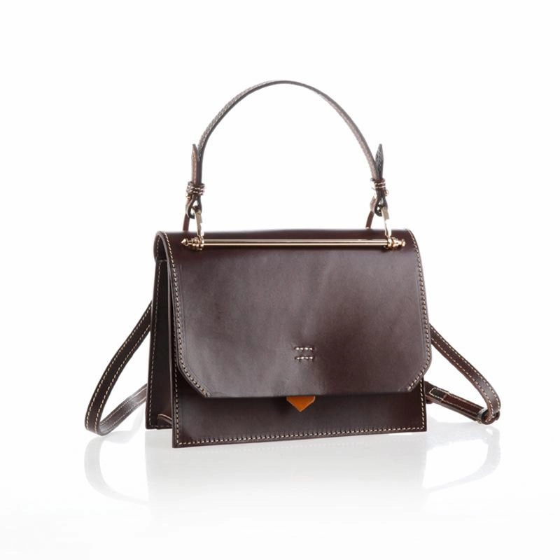 Fashion Womens Tan Leather Flap Over Handbag Purse Handmade Square Crossbody Bag Shoulder Bag Purse