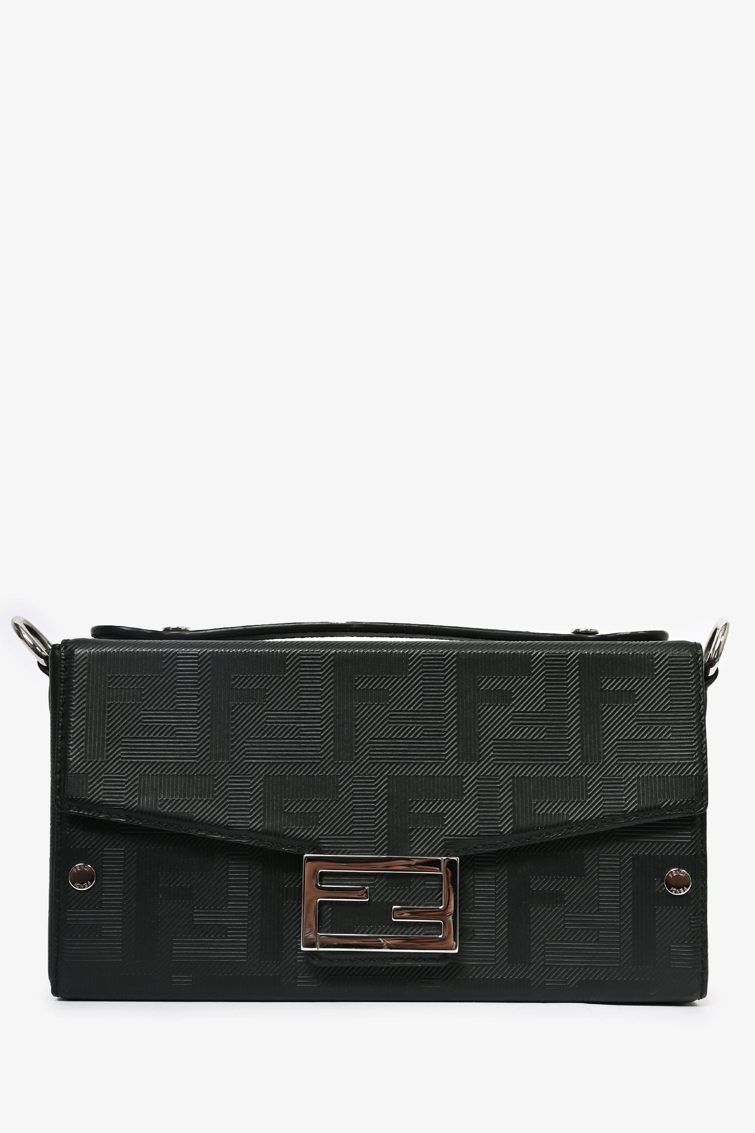 Fendi 2024 Black Leather Baguette Soft Trunk Crossbody
